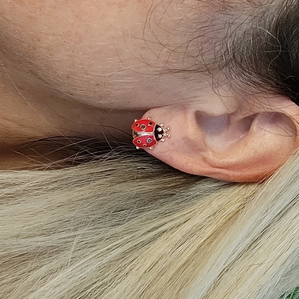 Ladybug Stud Earrings - Picture 3 of 8